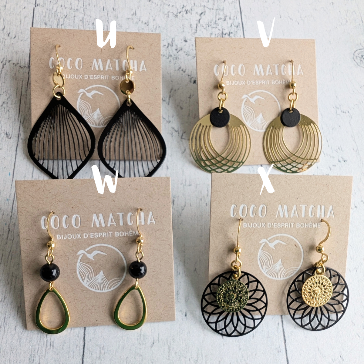 Boucles d'oreilles Noir & Or - 26 variantes