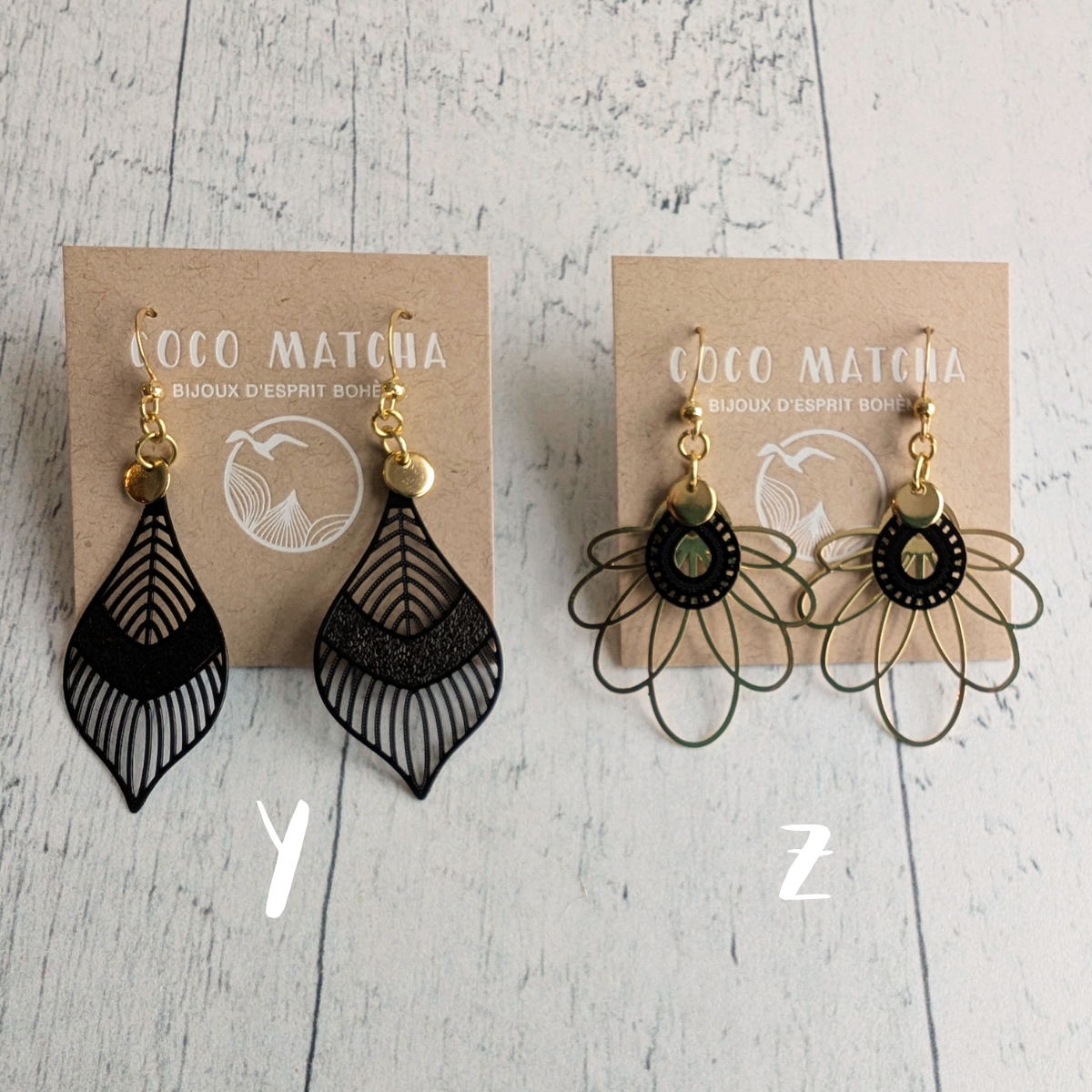 Boucles d'oreilles Noir & Or - 26 variantes
