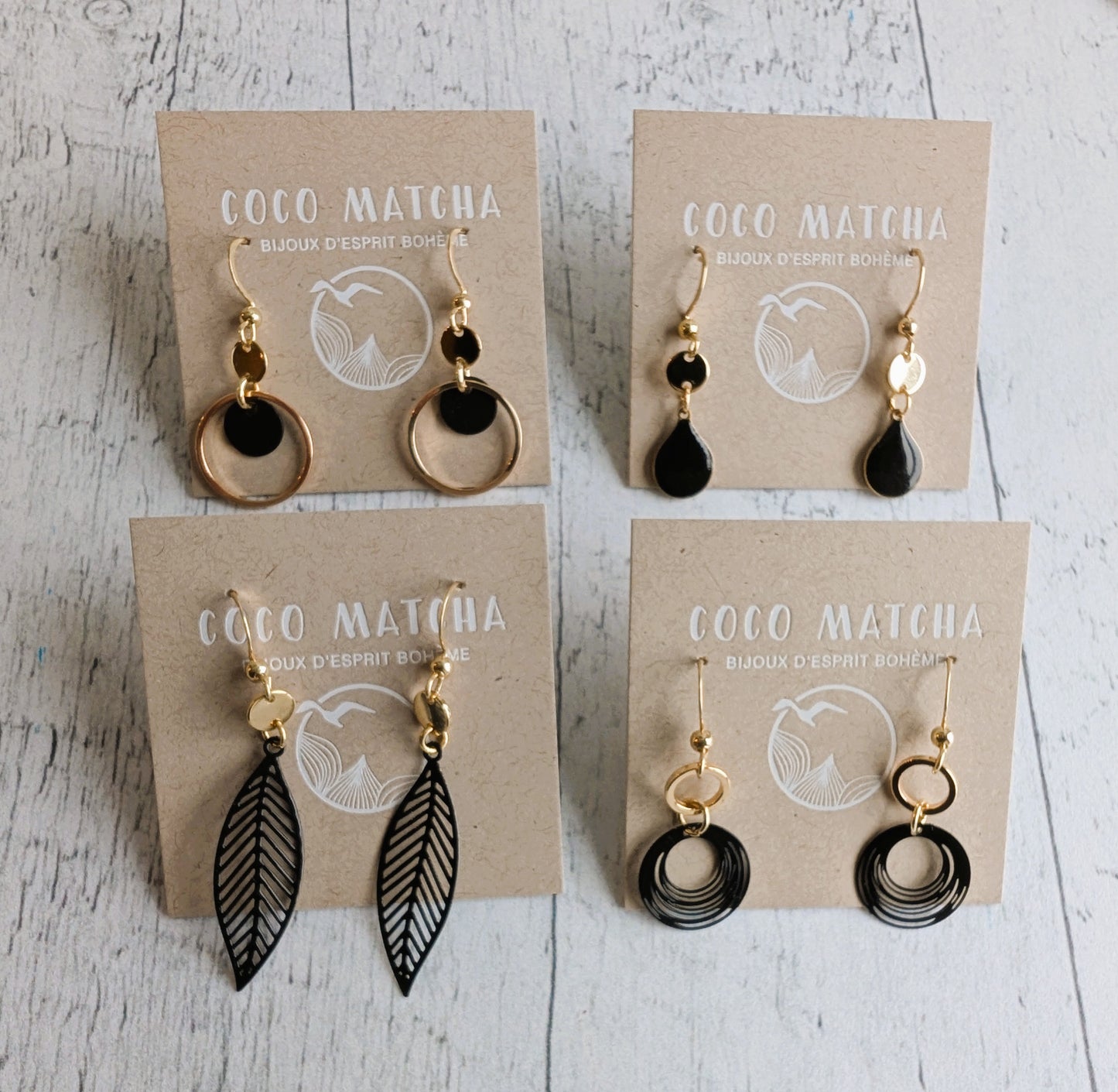 Boucles d'oreilles Noir & Or - 26 variantes